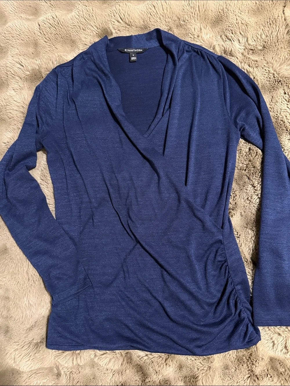 41 Hawthorn Navy Wrap-Style Long Sleeve Top